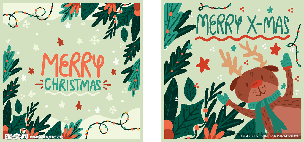 圣诞卡通元素背景圣诞节日贺卡