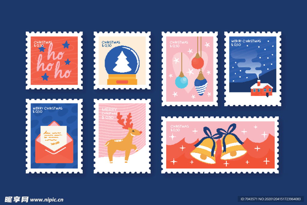 圣诞邮票矢量图