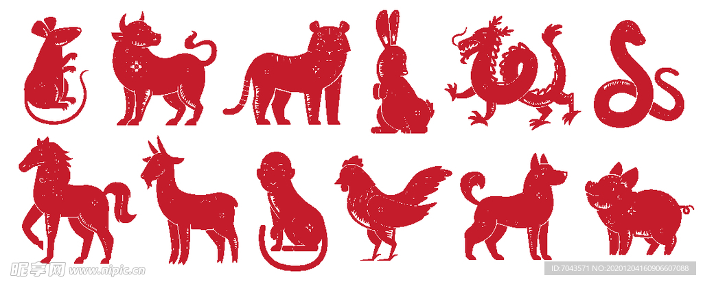 中国风十二生肖新年素材牛年剪纸