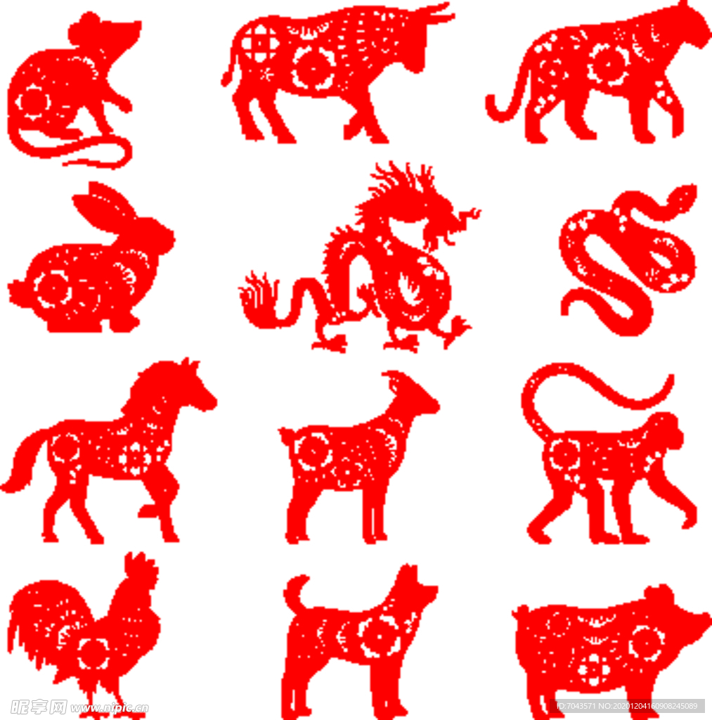 中国风剪纸十二生肖剪纸牛年素材