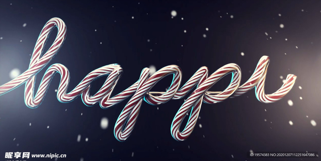 C4D 模型圣诞节下雪糖果字体