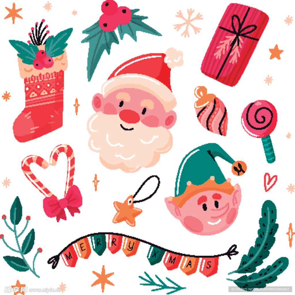 圣诞元素圣诞老人袜子松枝