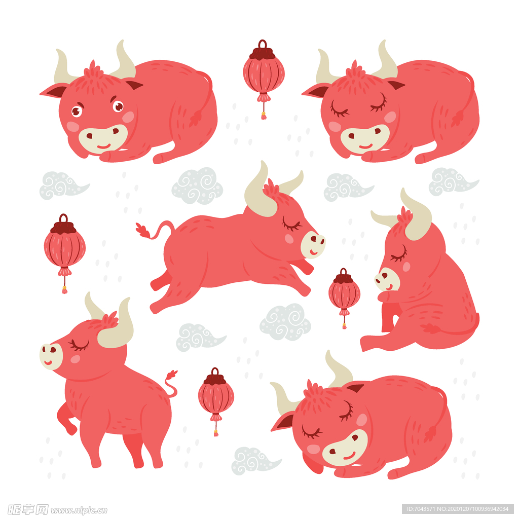 卡通牛插图 牛年元素