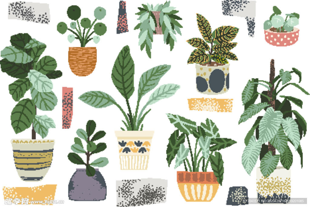 居家植物盆栽矢量插图