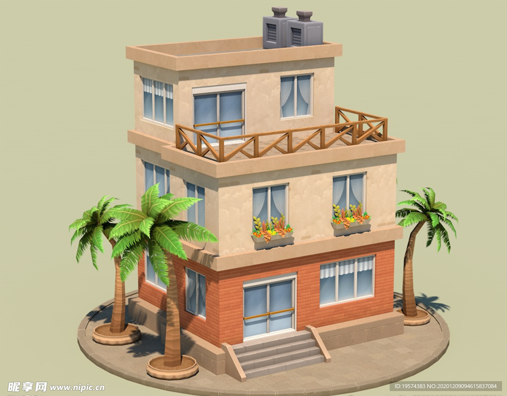 C4D 模型可爱度假小房子别墅