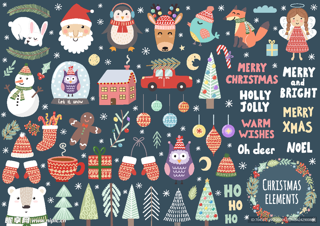 圣诞老人雪人帽子元素