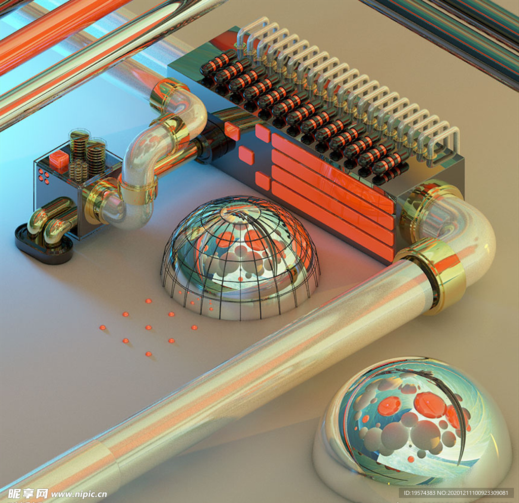C4D 模型工厂流水管道电子