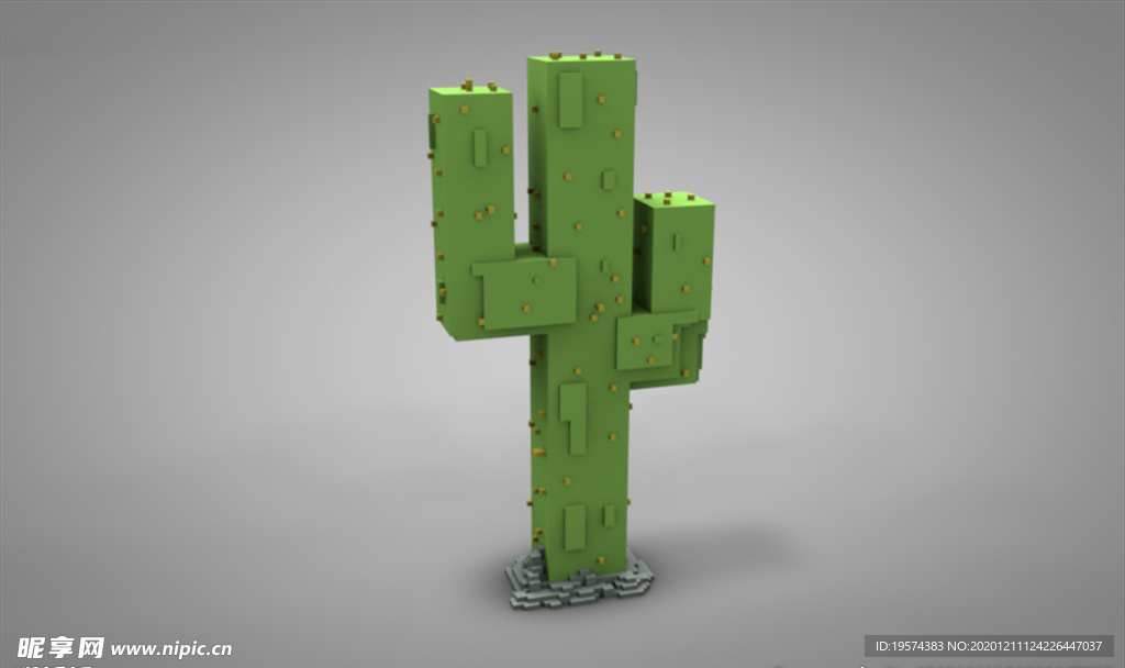 C4D 模型 像素化仙人掌