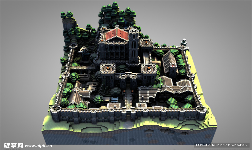 C4D 模型像素城堡