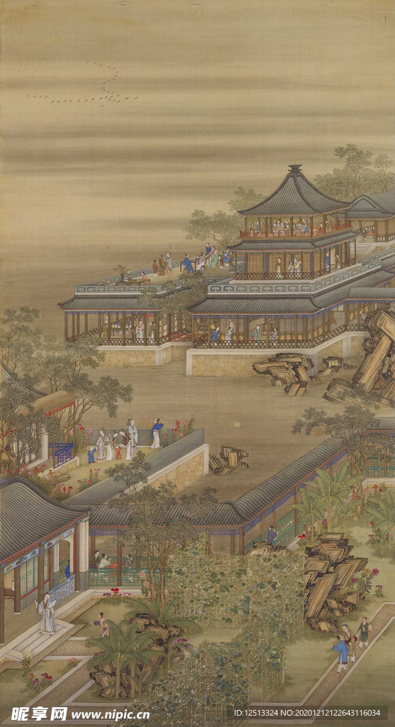 雍正十二月行乐图八月赏月