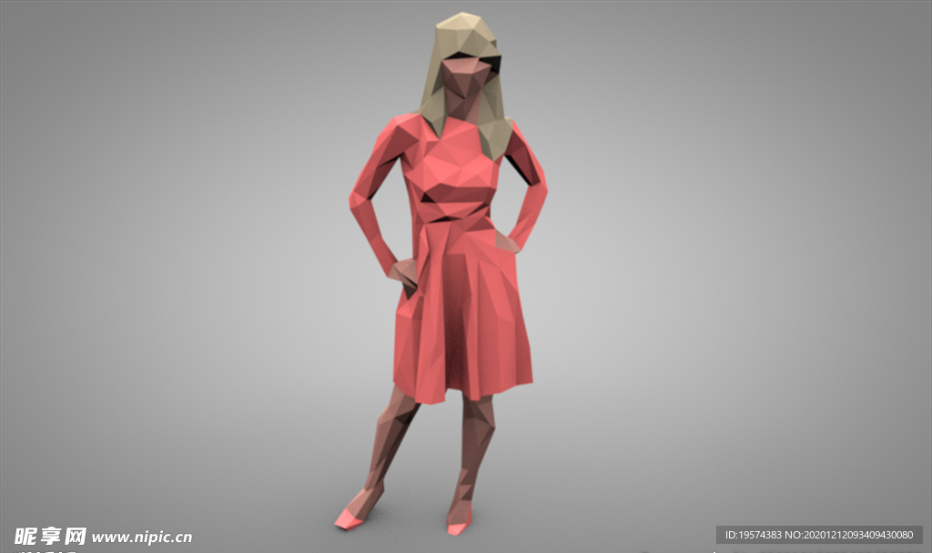 C4D 模型 几何女孩少女手办