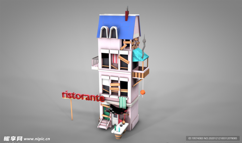 C4D 模型小楼房房子木头建筑