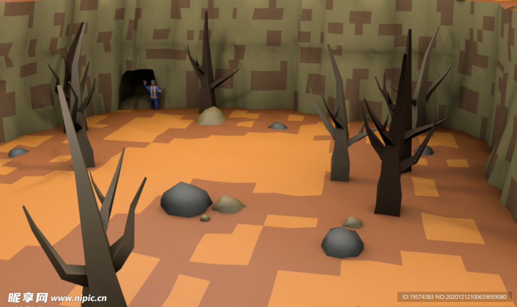 C4D 模型山谷树木