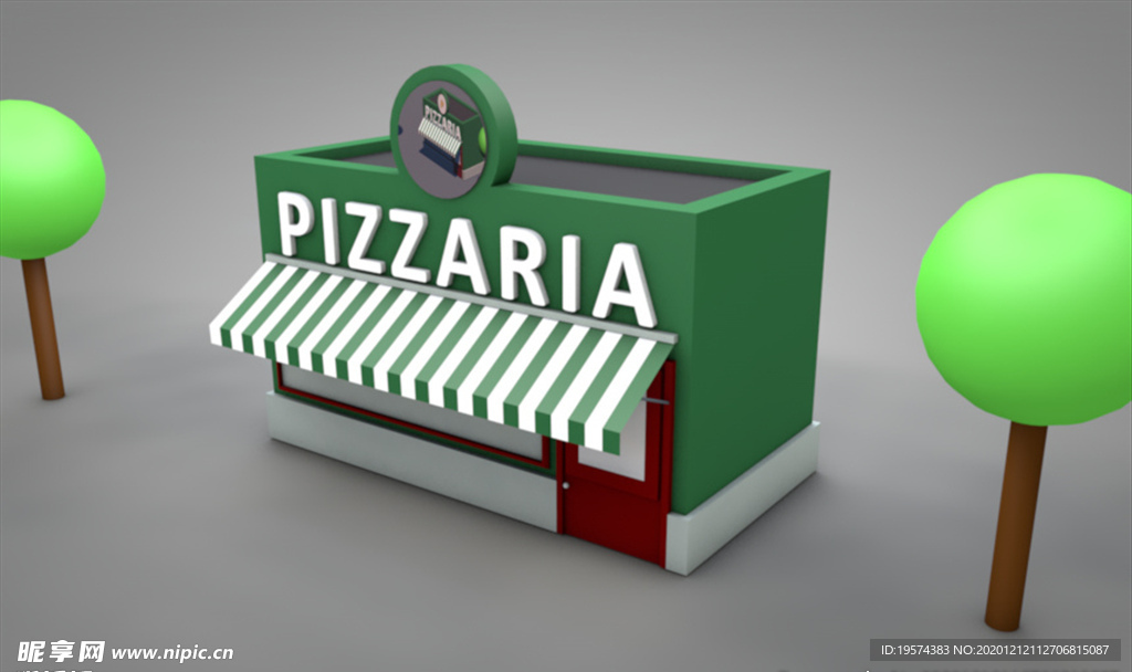 C4D 模型披萨店快餐店