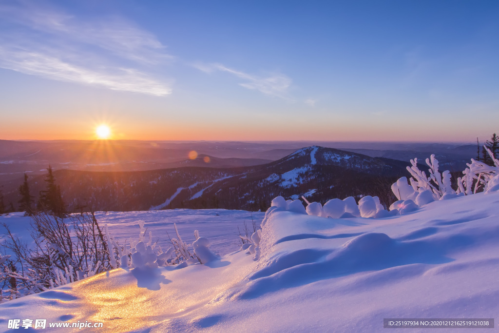 雪景 夕阳