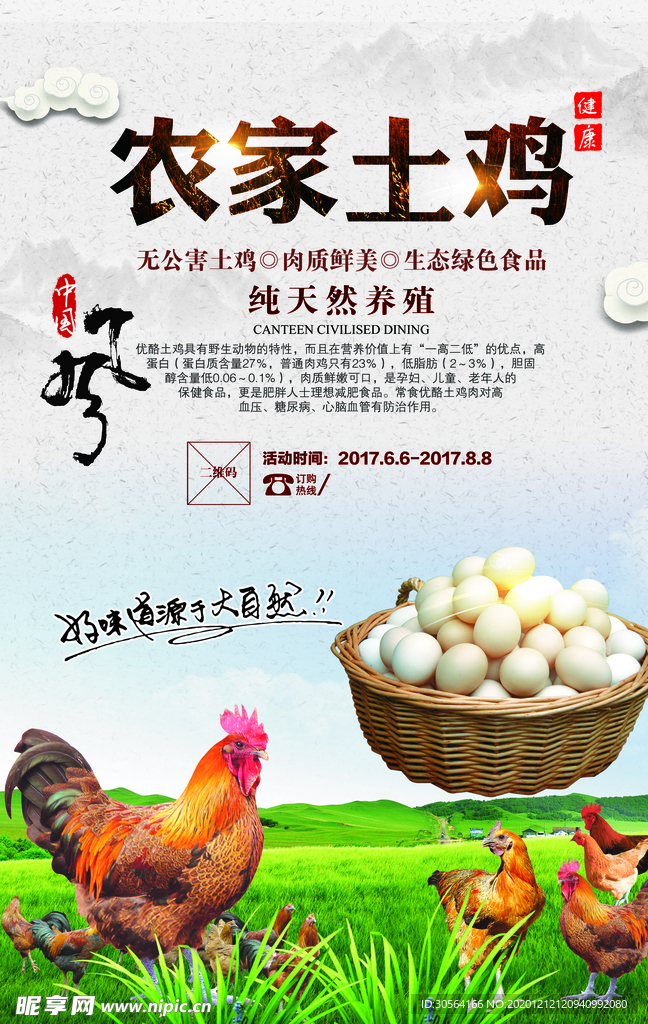 农家土鸡鸡蛋促销活动海报素材
