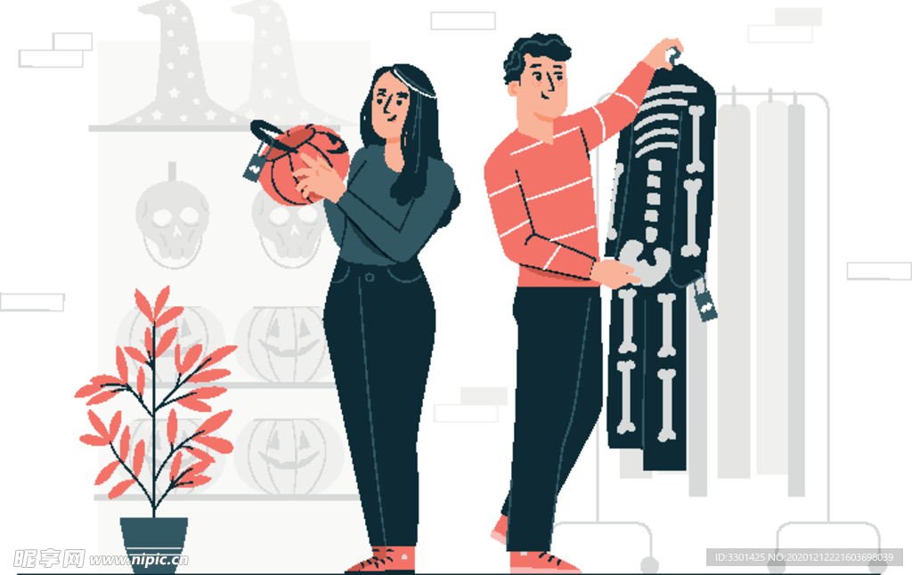 万圣节扁平化人物插画