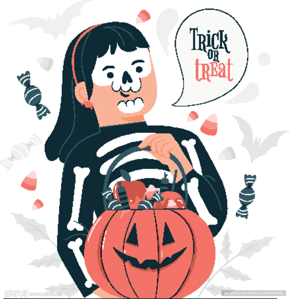 万圣节扁平化人物插画