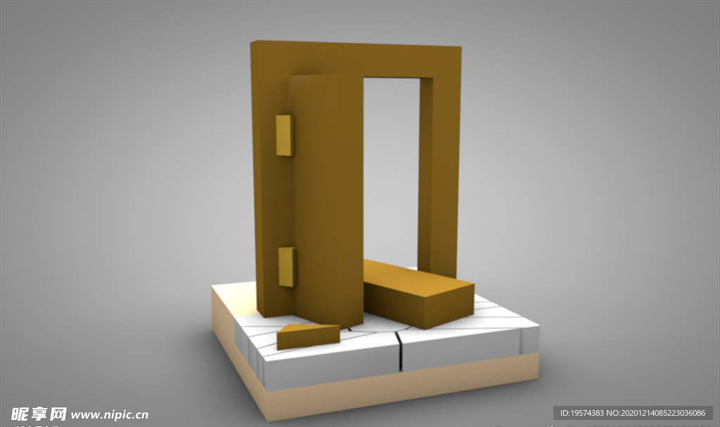 C4D 模型破碎的门