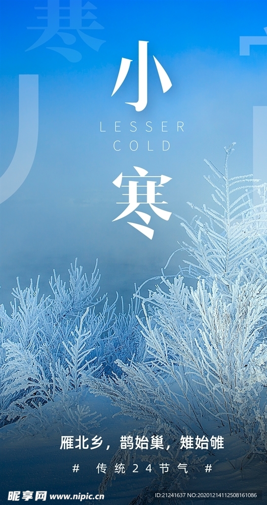 蓝色冰冻小寒传统节气海报