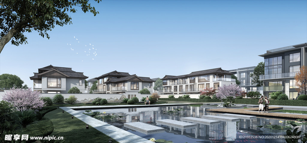 绿城别墅洋房黄昏园林景观