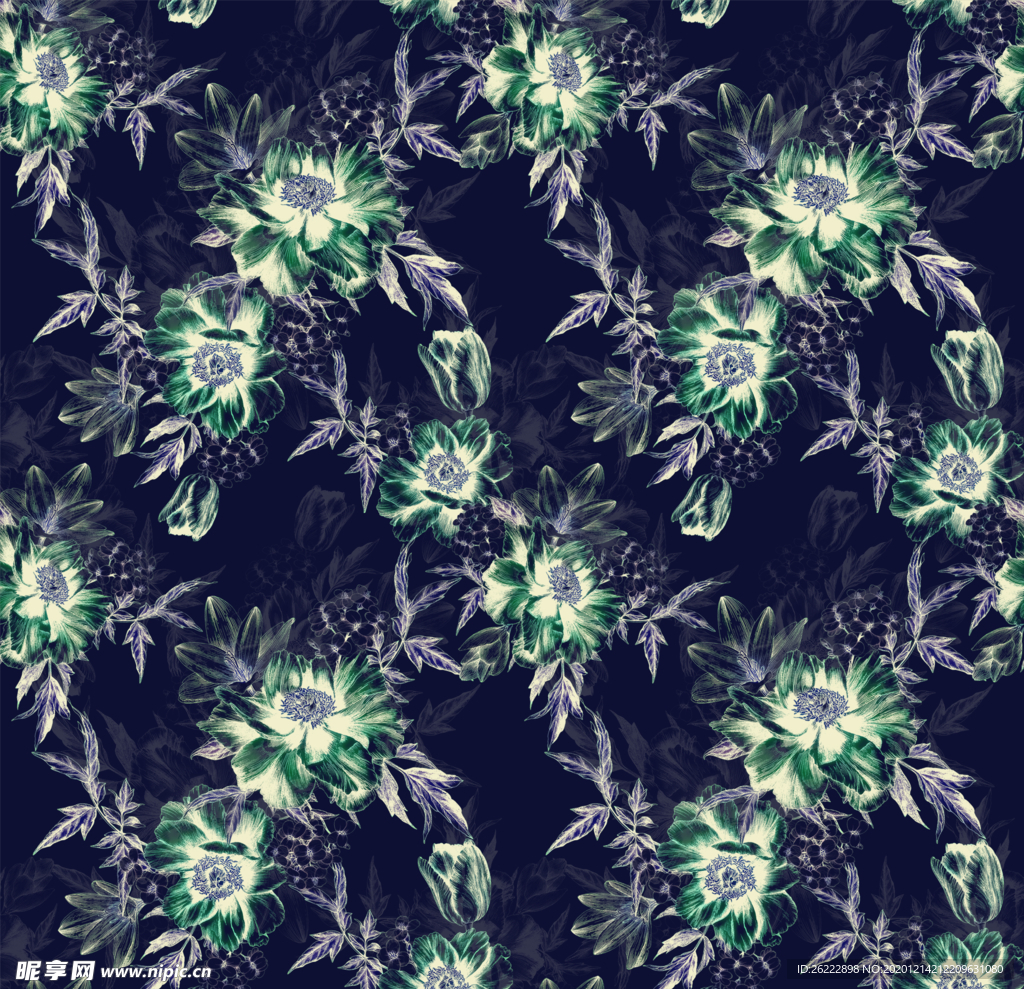 水彩牡丹郁金香和茉莉花幽蓝蝴蝶