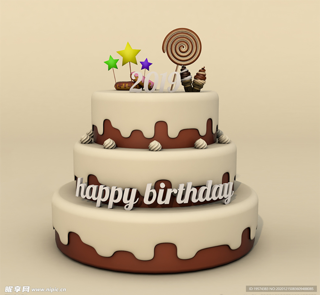C4D 模型巧克力生日蛋糕