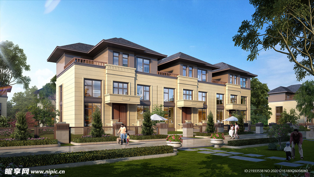 绿城别墅洋房黄昏园林景观