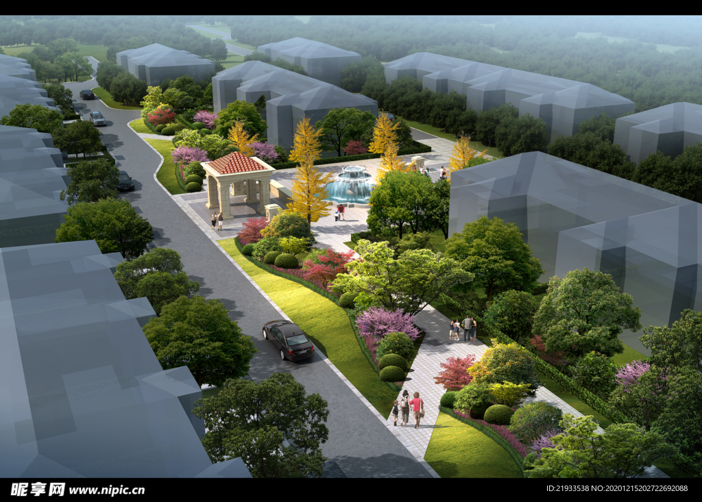 公园鸟瞰建筑景观效果表现
