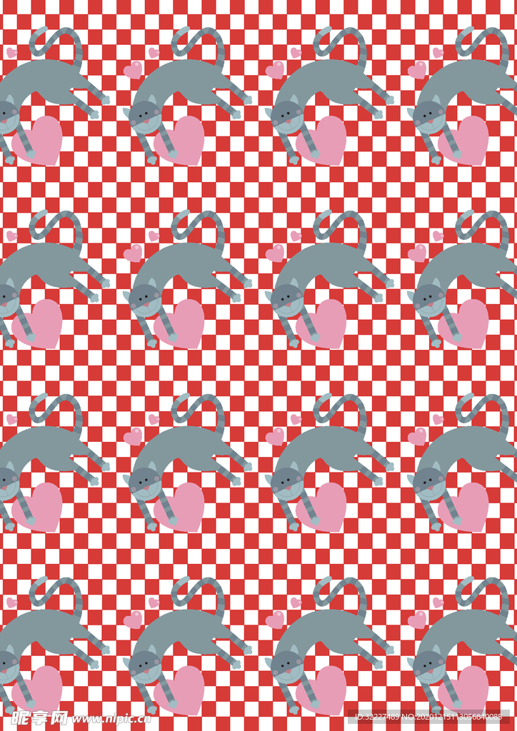 卡通 格子 小猫 爱心