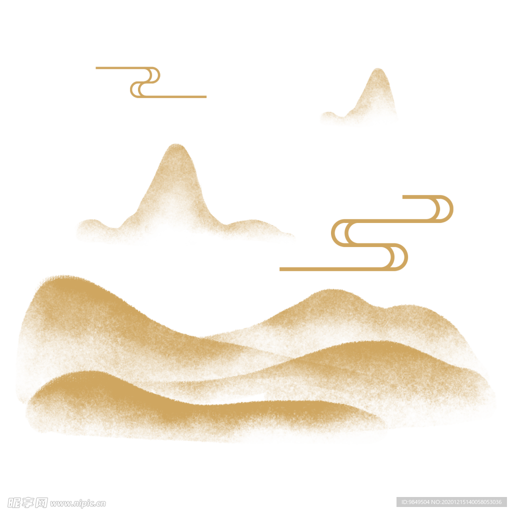 中国风金色祥云山PNG免扣