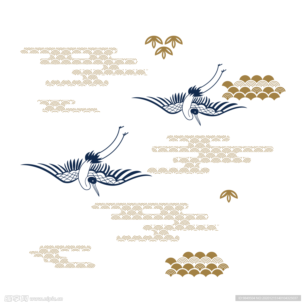中国风金色祥云仙鹤PNG免扣