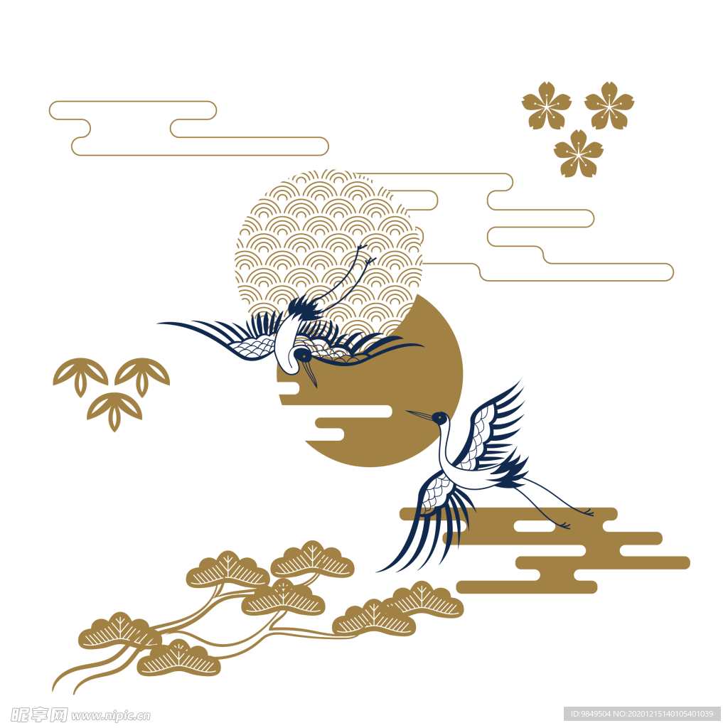 中国风金色祥云仙鹤PNG免扣