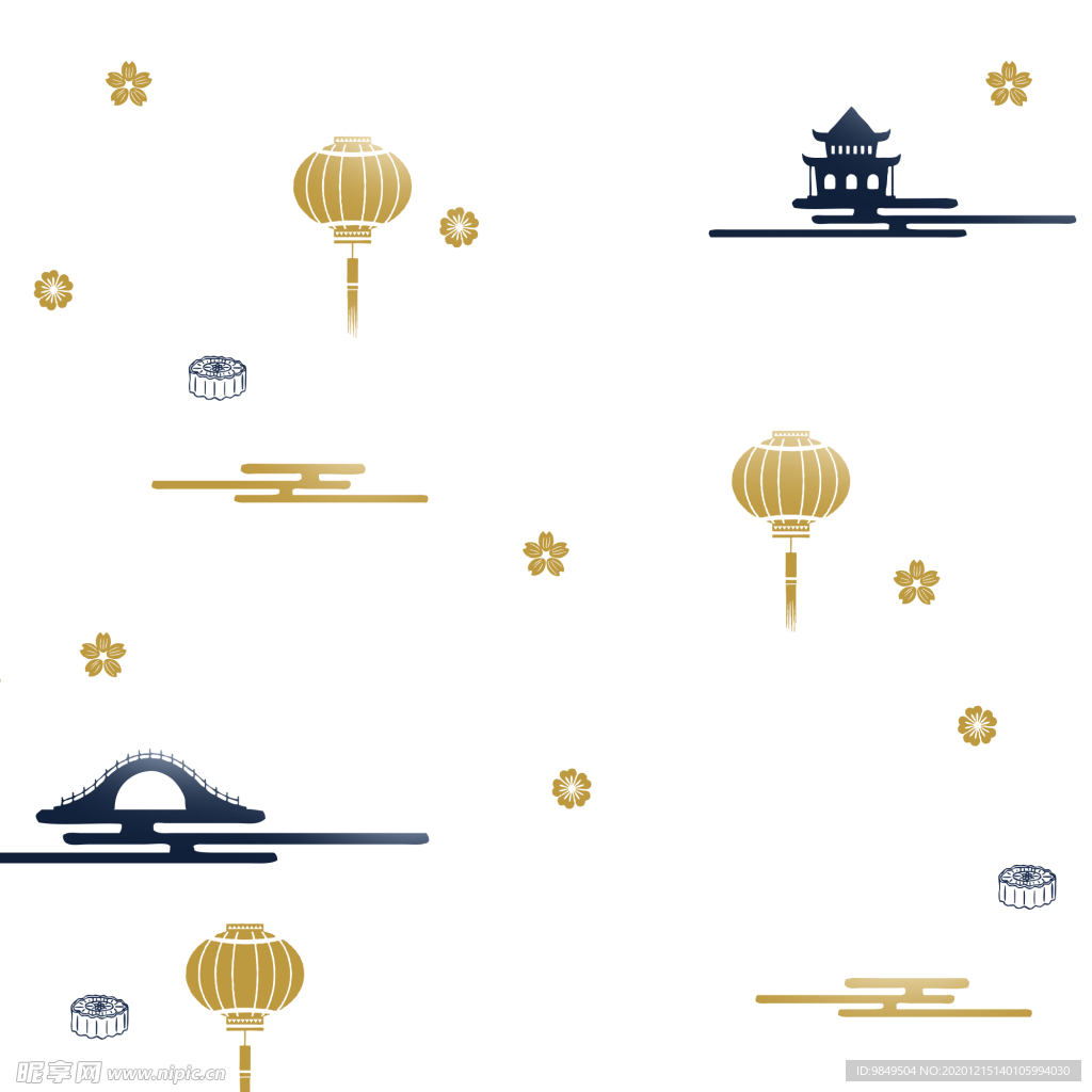 中国风金色祥云灯笼PNG免扣