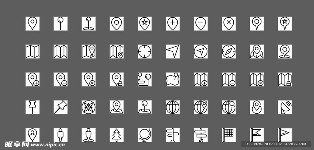 50个黑白位置UI图标