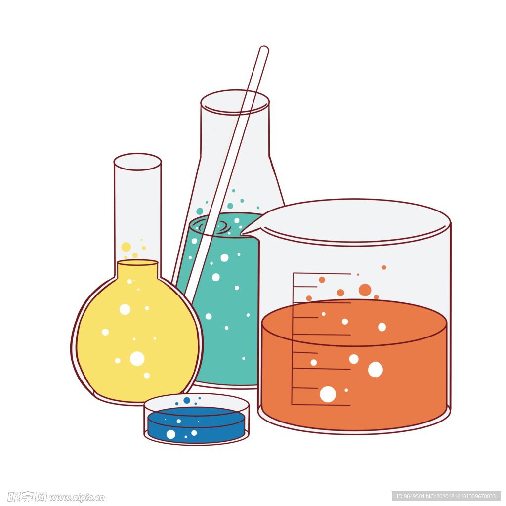 平底烧瓶烧杯化学实验器材PNG
