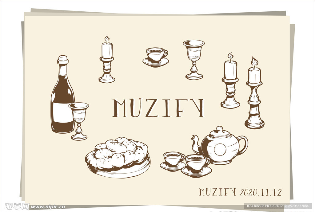 9款入餐具素描画