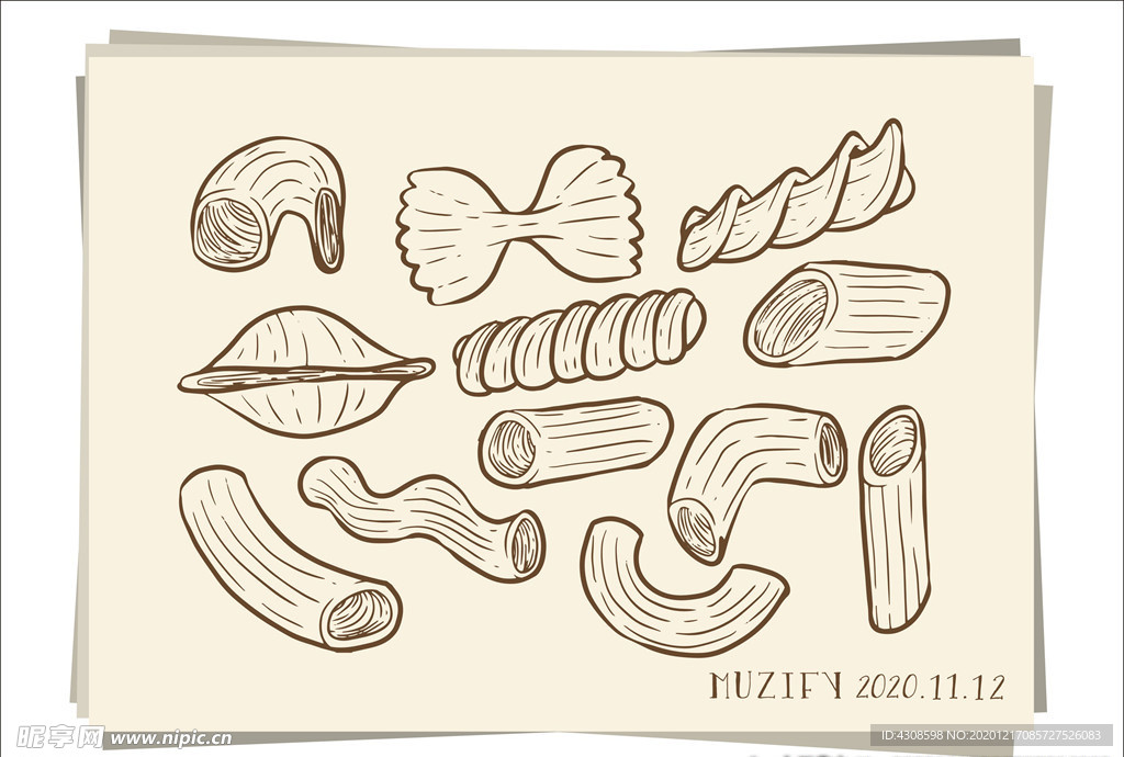 12款入通心粉素描画