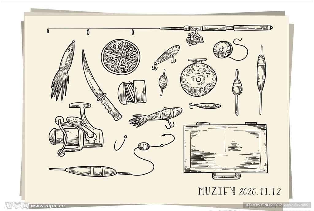 15款入渔具素描画