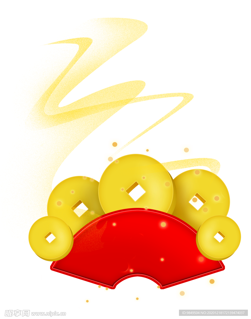 新年海报扇形铜钱元素PNG素材