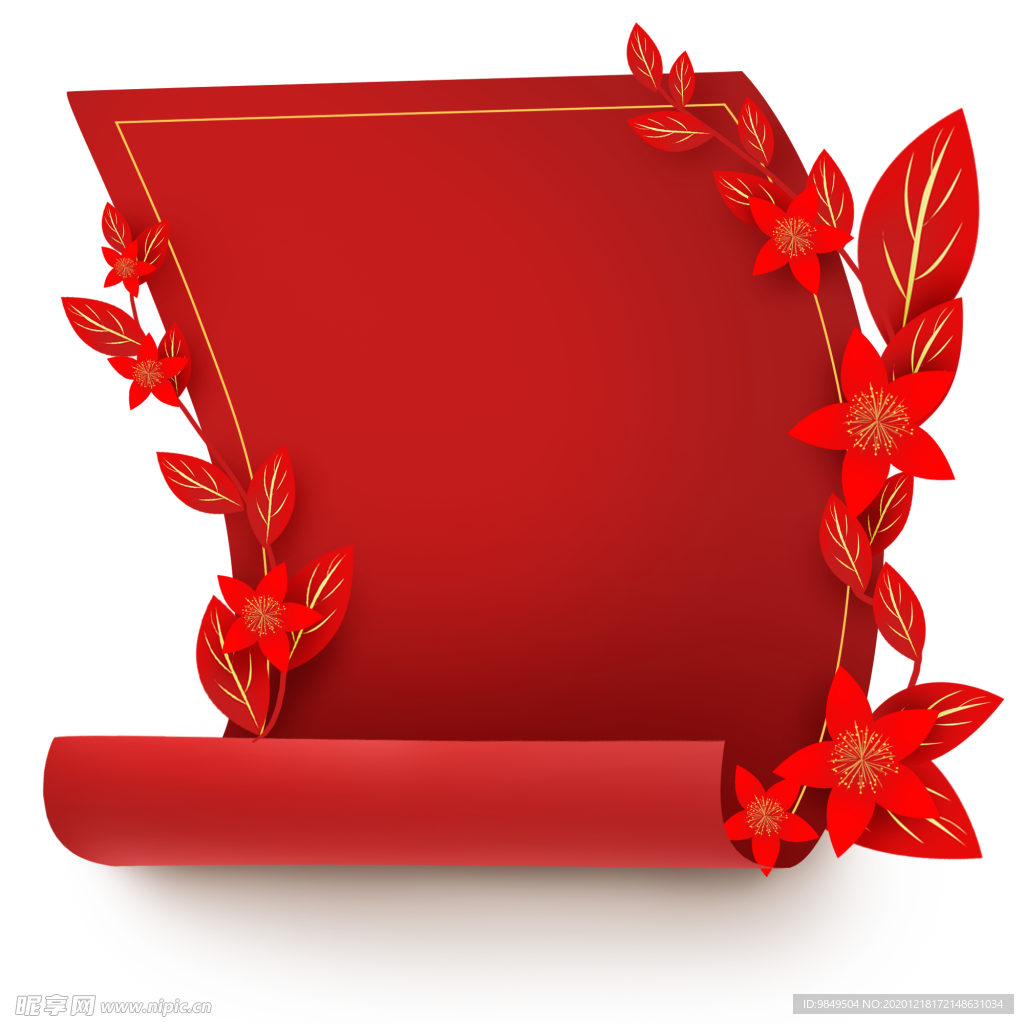 新年卷轴 背景元素PNG素材