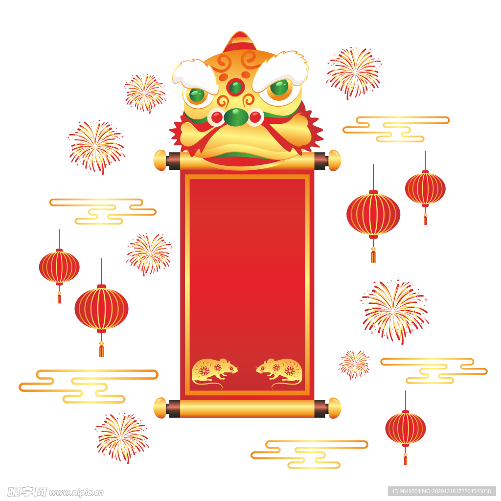 新年舞狮海报背景元素PNG素材
