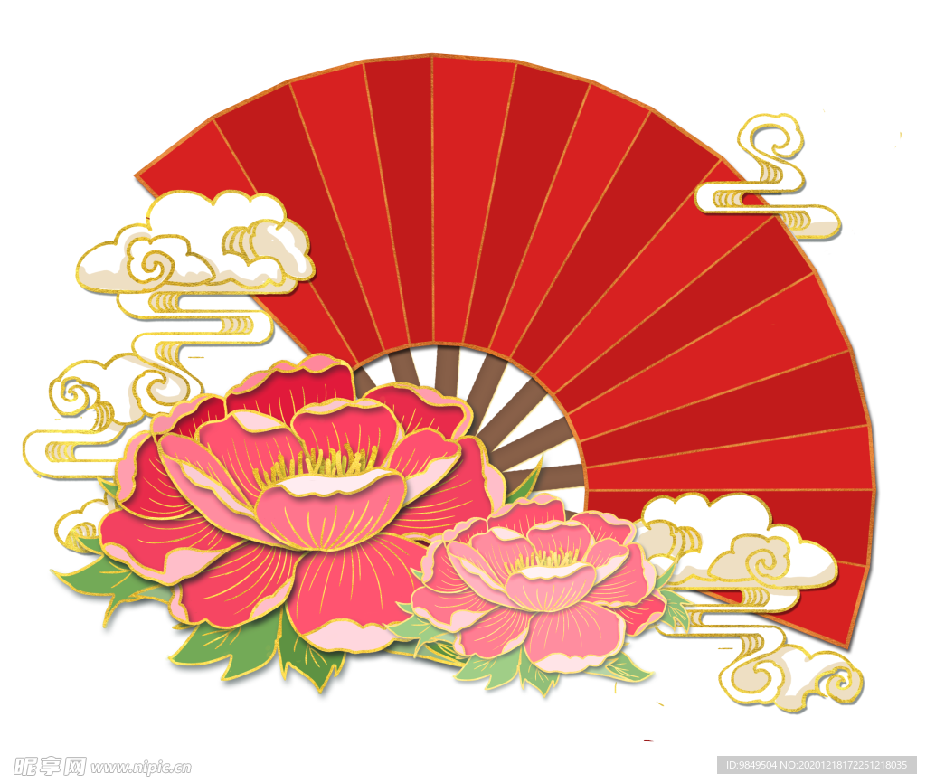 新年扇子扇形元素PNG素材