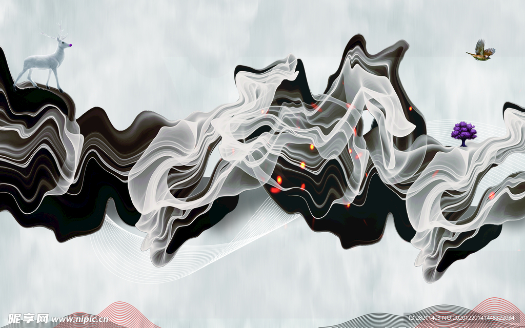 山水画 中式背景墙 装饰画 新