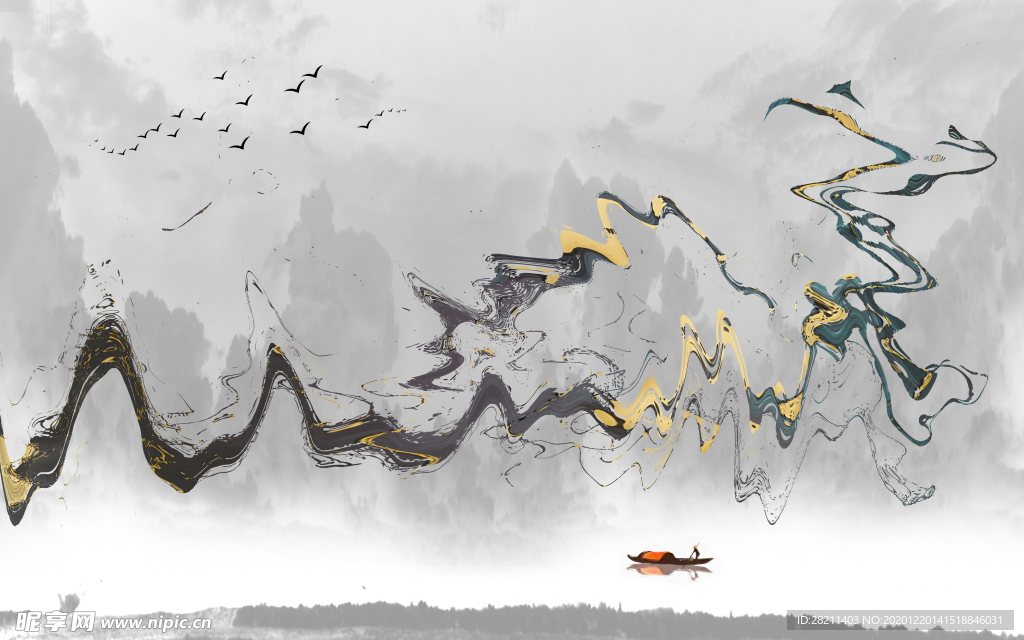 山水画 中式背景墙 装饰画 新