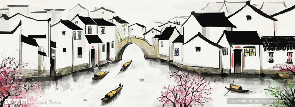 山水画 中式背景墙 装饰画