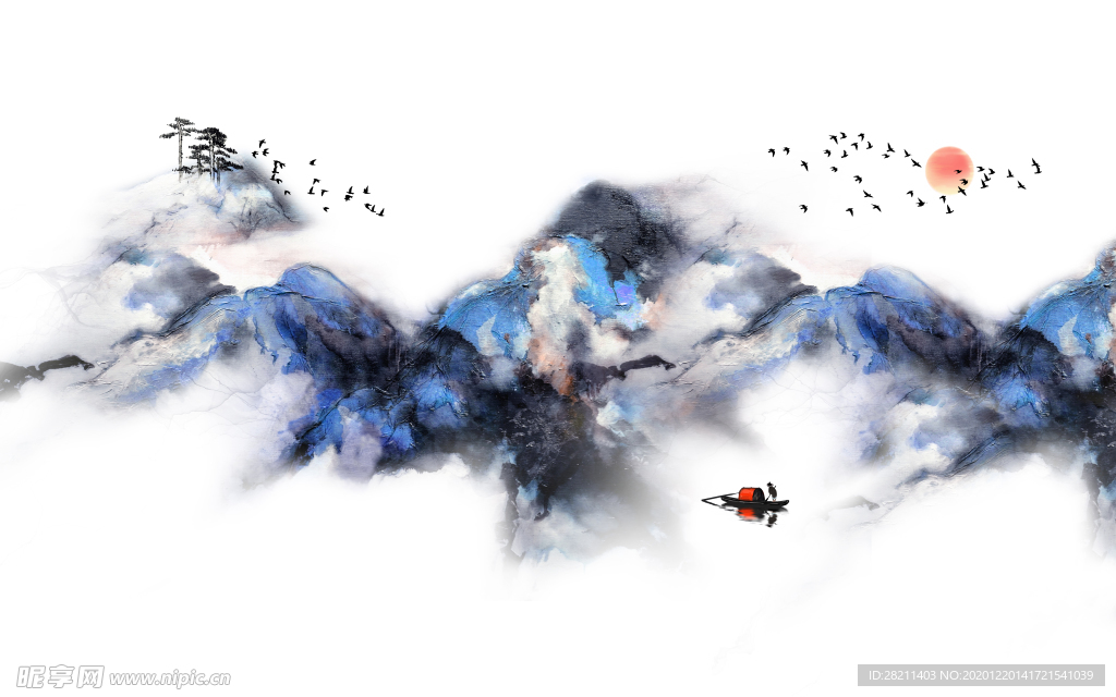 山水画 中式背景墙 装饰画