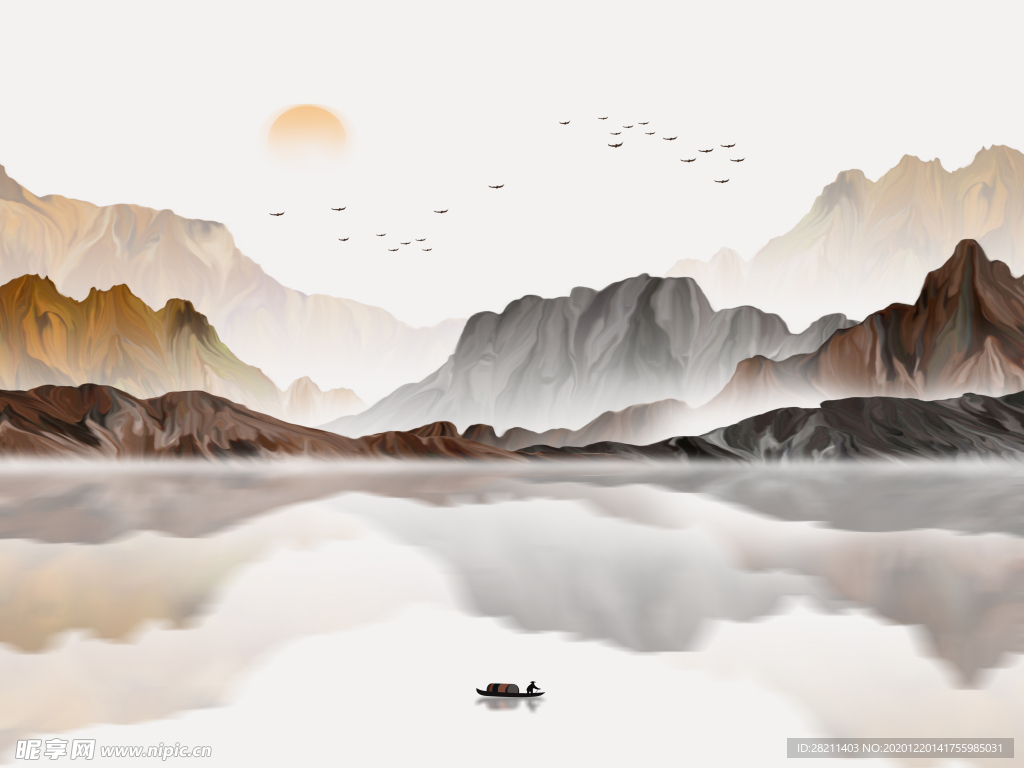 山水画装饰画背景墙中式