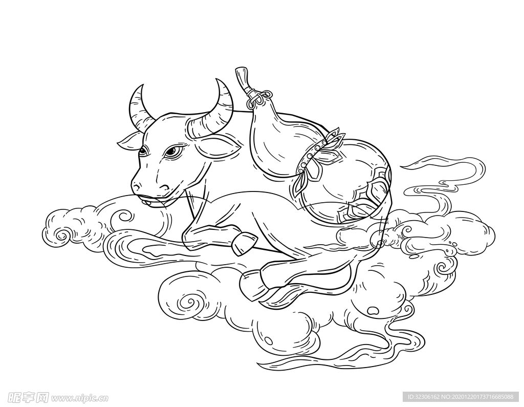 牛年中国风国潮插画-线稿