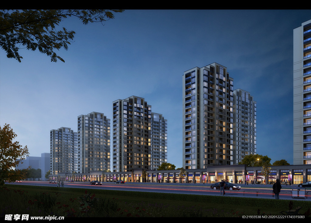 绿城别墅洋房夜景沿街